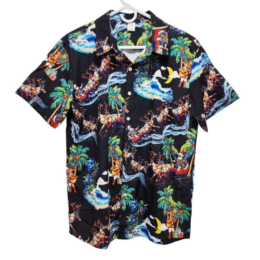Christmas Hawaiian Mens Short Sleeve Button-Up Shirt Size M